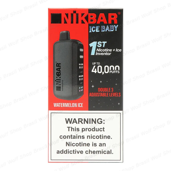 Principal Pod Descartável NIKBAR Ice Baby 40K Watermelon Ice na Wolf Shop Brasil