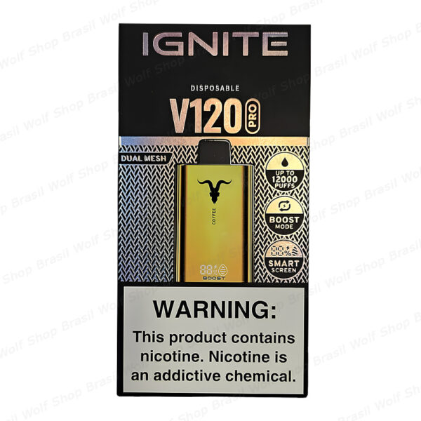 Caixa Pod Descartável IGNITE V120 PRO Gold na Wolf Shop Brasil